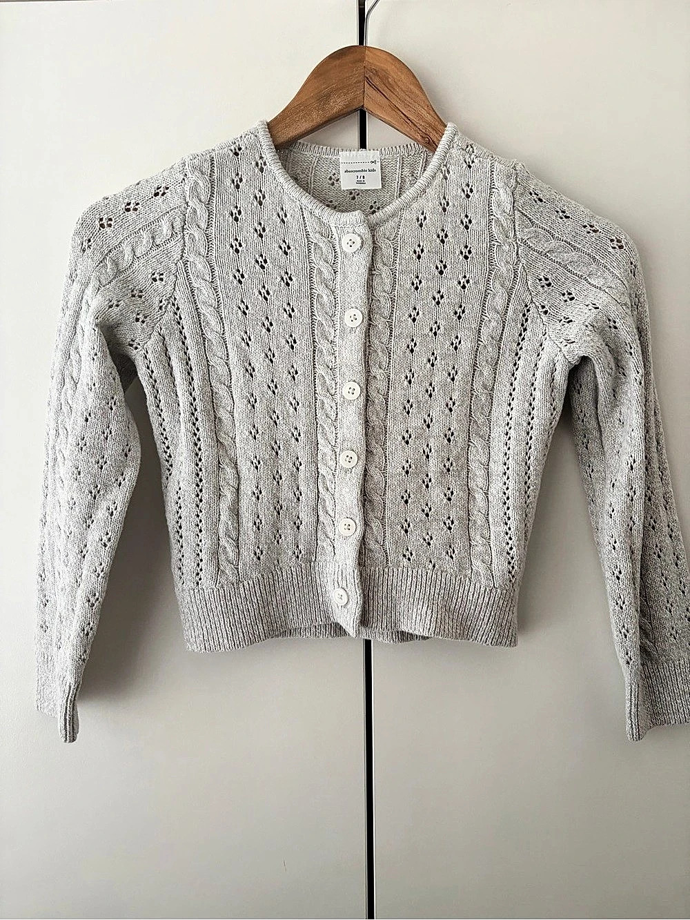 Abercrombie Kids Pointelle Cable Cardigan Girls 7/8 Gray